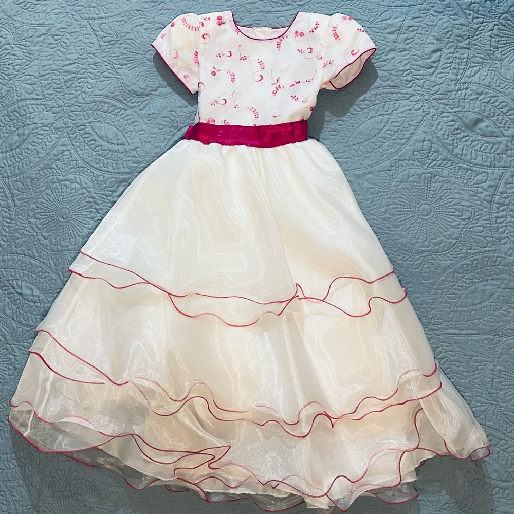 Elegant White and Burgundy Floral Dress